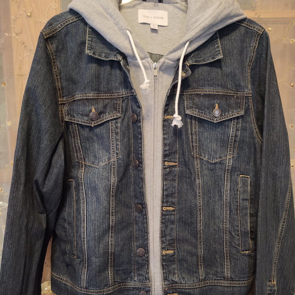 NWT Sun & Stone Jean Jacket with Hood XXL